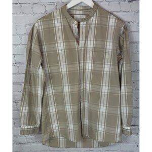 URBAN RESEARCH DOORS Women’s Tan Cream Plaid Rummy Stand Collar Shirt Size 38